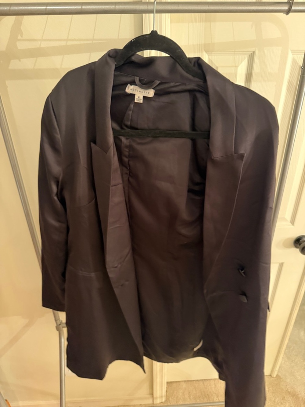 Socialite Satin-Look Dark Navy Womens Blazer Jacket